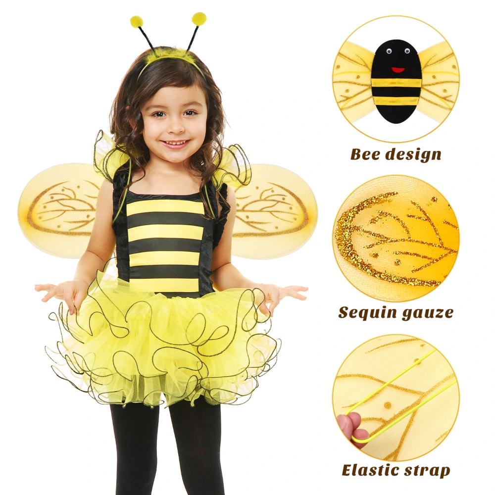 1 Set Kids Bee Cosplay Costume Wings Headband Wand Stage Performance Props (Random Rope Color)