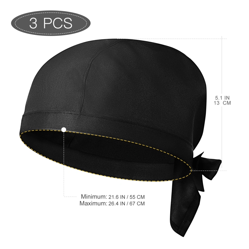 3pcs Chef Hats Kitchen Restaurant Chef Hats Men Women Food Service Hats Adjustable Chef Caps (Black)