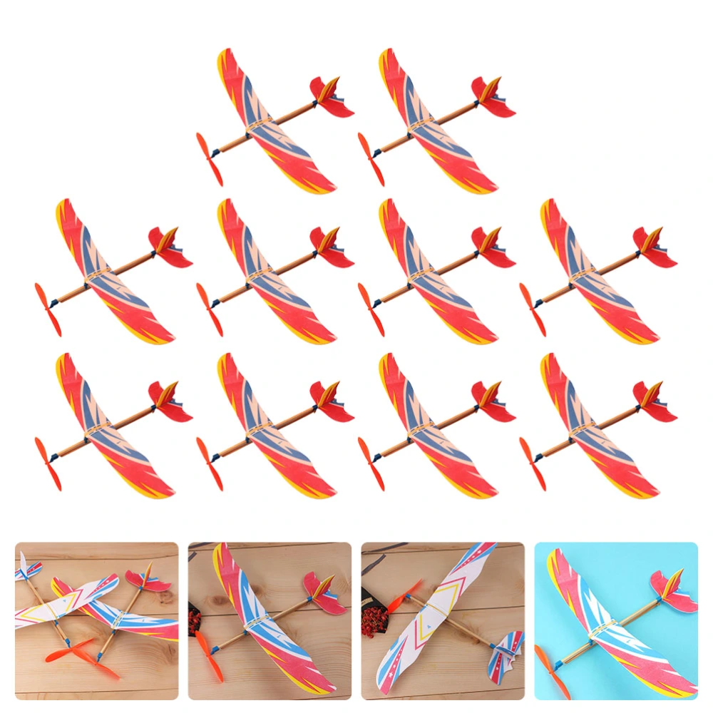 10Pcs Rubber Band Powered Airplane Model Biplane Toys for Kids (Random Style)