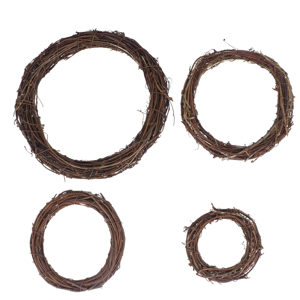 4 Pcs Unfinished Natural Dried Rattan Ring American Country Style Wreath Decorations for Indoor Home Party DIY Decoration (10-25CM Diameter, Mixed Style)