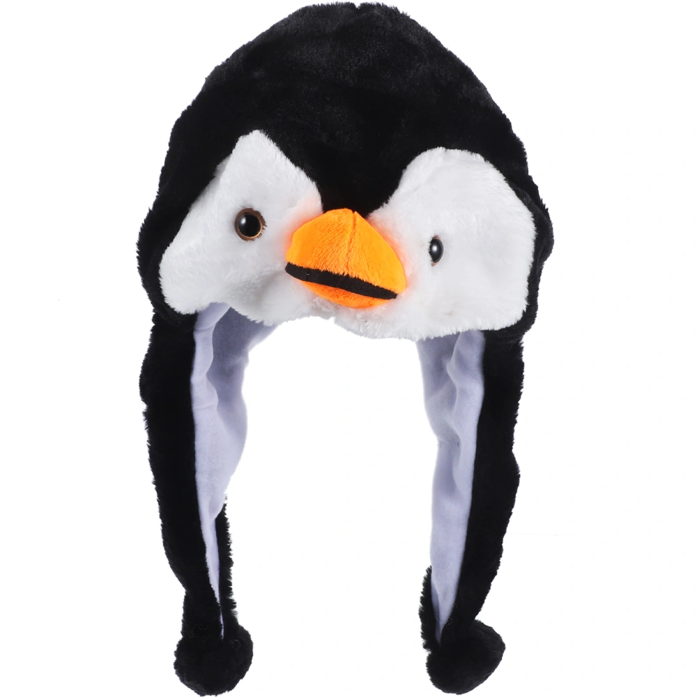 Adorable Animal Hat Plush Winter Ski  Style Hat Cartoon Earflap Hood For Children Adults (Penguin)