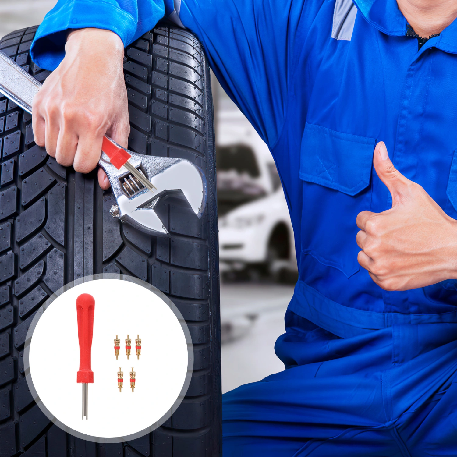 Tyre Core Remover Removal Tool Key & 5 Cores for Car Bike Motorbike Car Truck Motorcycle Replacement Tire Tyre Stem Core Part