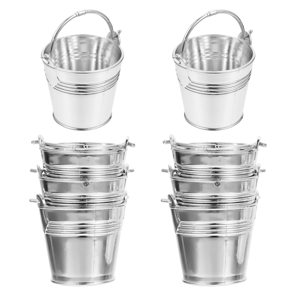 10Pcs Mini Snack Bucket Party Candy Storage Barrel Biscuit Packing Bucket Silver