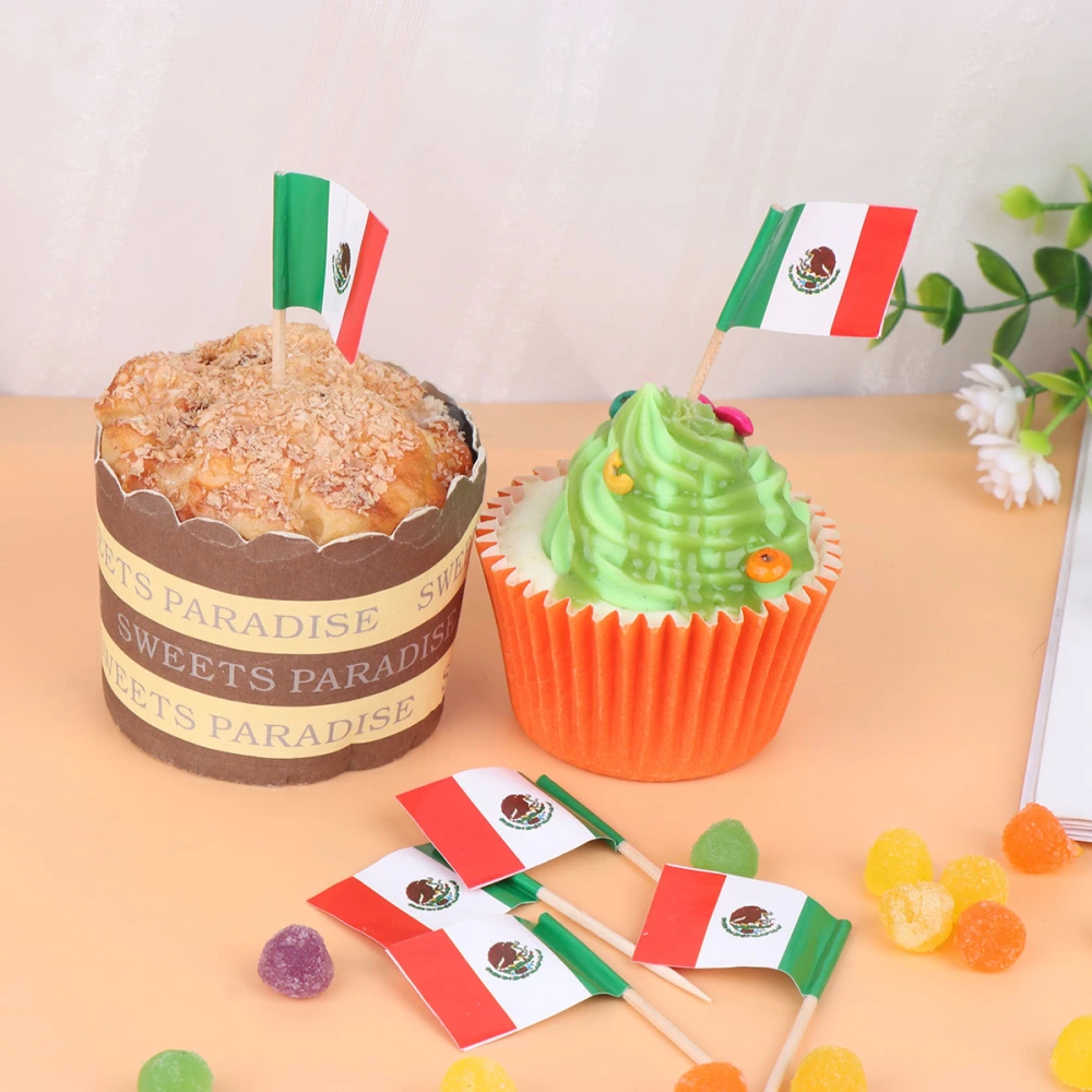 100pcs Mexico National Flag Design Cake Toppers Creative Cake Fruit Picks Cupcake Insert Decor Toothpick Party Supplies