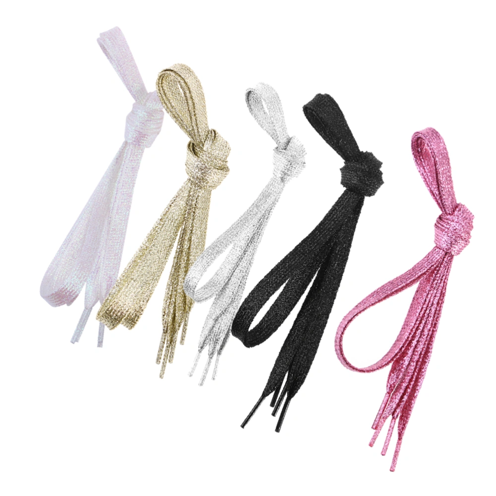 5PCS 1.1m Gold Silk Silver Onion Pearlescent Flat Shoelaces Sneakers Durable Casual Colorful Men Women's Shoe Lace Strings (Light Golden/Pink/White/Black/Silver Each 1 Pair)