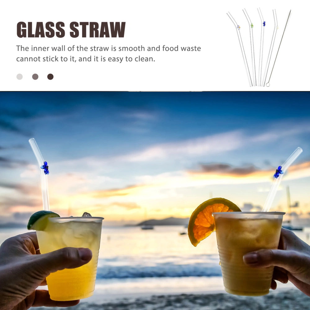 1 Set of Glass Drinking Straws Small Flower Design Glass Straws Decorative Beverage Straws