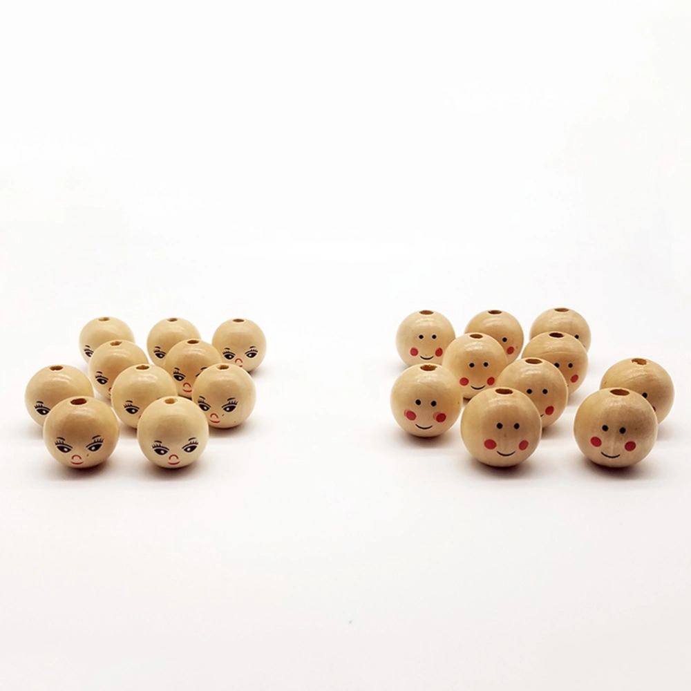 40pcs Wood Color Smiling Face Doll Head Wooden Bead Loose Beads DIY Jewelry Accessories (Boys 25mm + Girls 22mm for Each 20pcs)