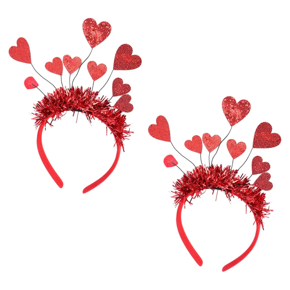 2Pcs Valentine's Day Hairbands Loving Heart Sequin Hair Hoops Girls Hair Decors