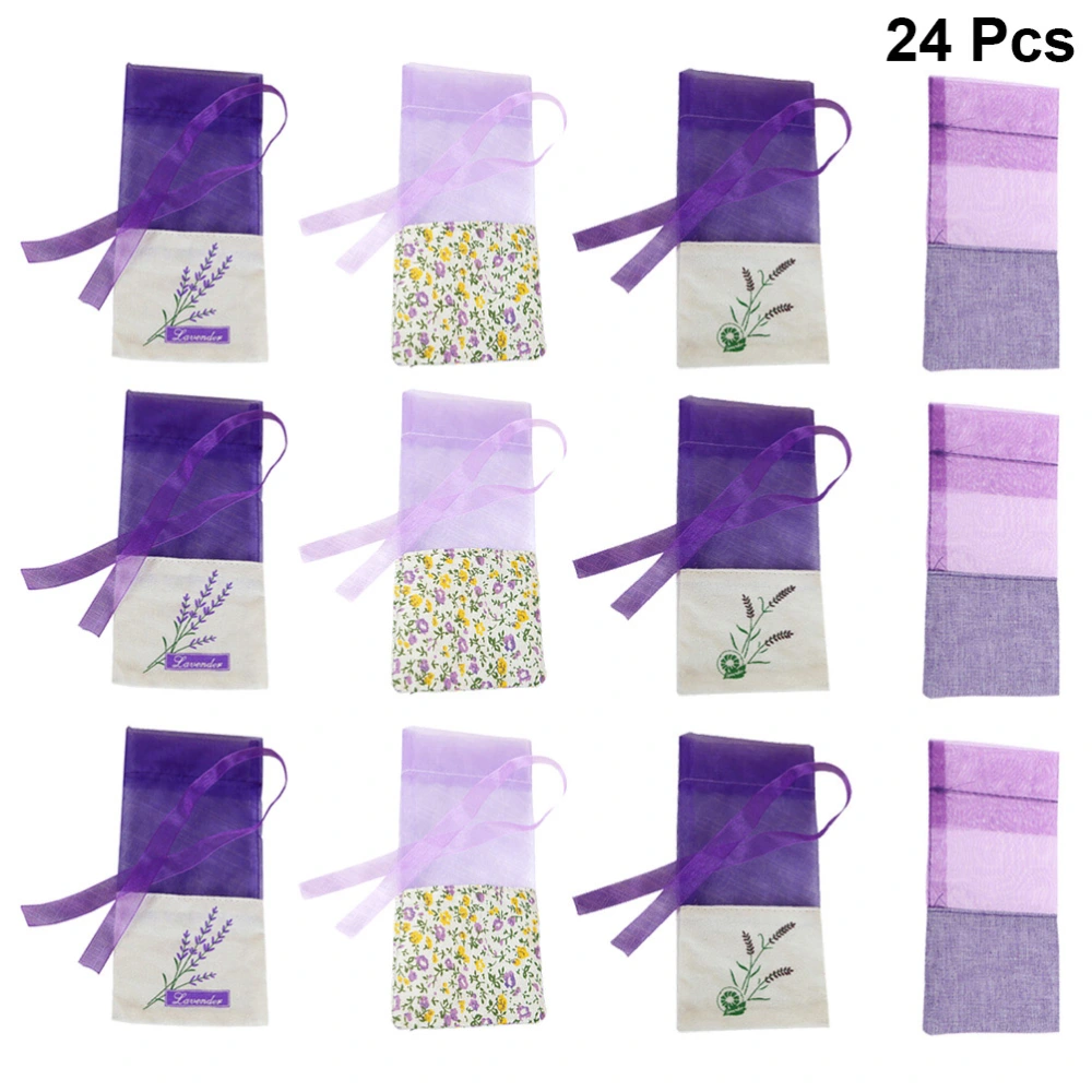 24pcs Floral Printing Lavender Bags Empty Fragrance Pouch Sachets Bag for Relaxing Sleeping (Old Dark Purple, New Dark Purple, Light Purple Florals, Dark Purple, 6 of each)