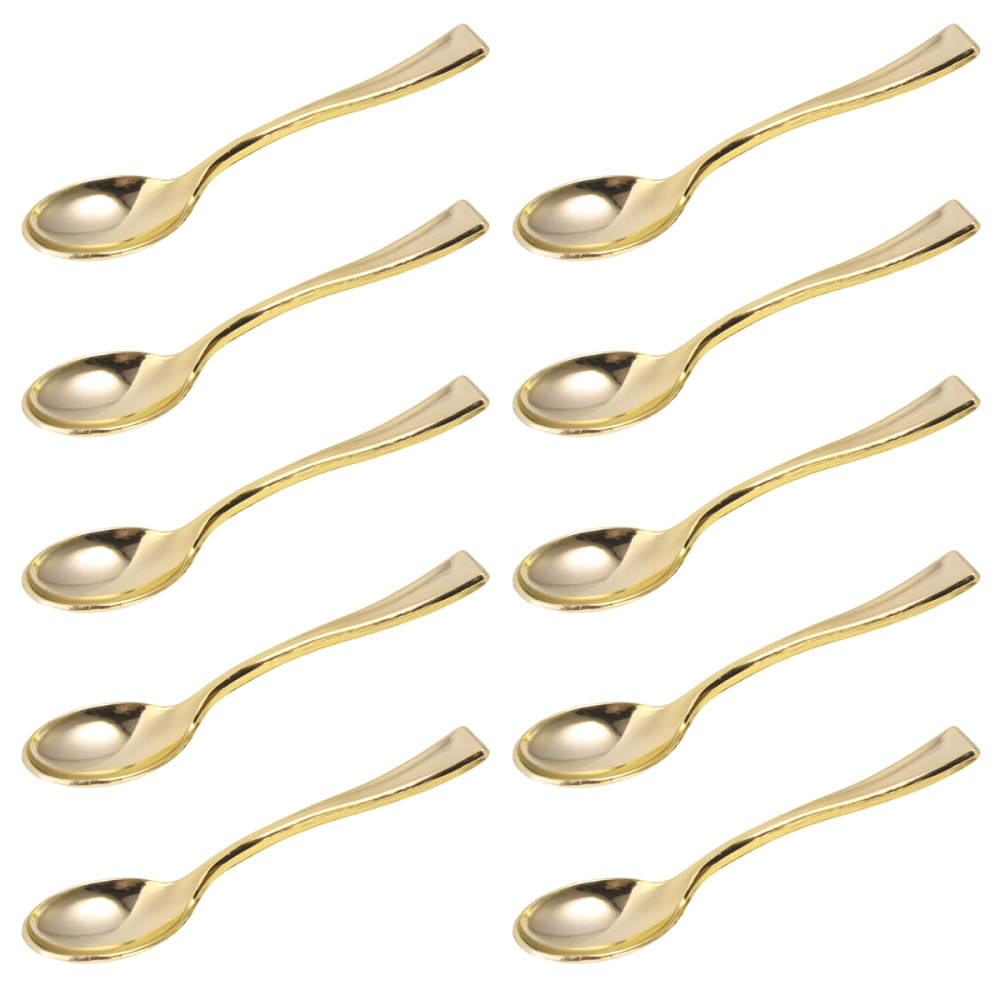 24Pcs Mini Spoons Plastic Cake Spoons Disposable Dessert Spoons Ice-cream Spoons for Home Shop Party Golden