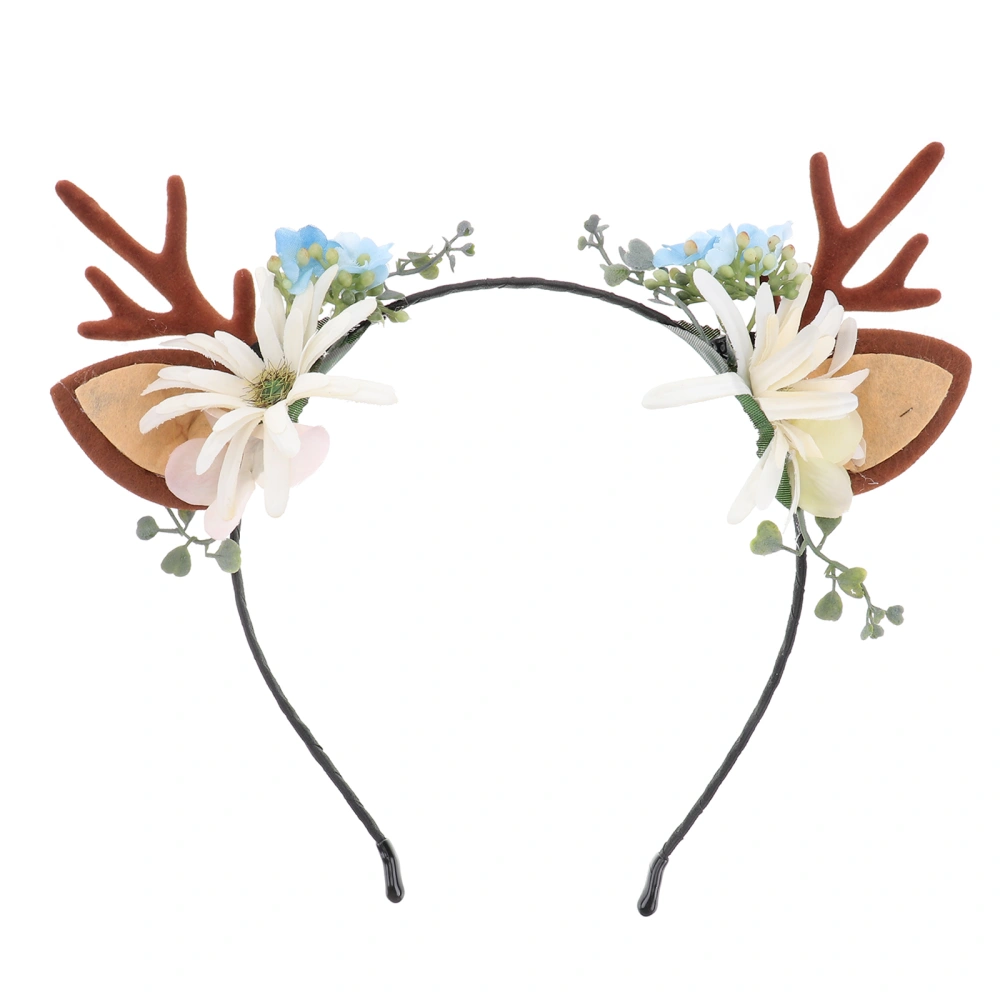 1pc Christmas Antler Hair Band Floral Hair Fashion Headdress Party Headwear for Girls Kids (Pattern 3)