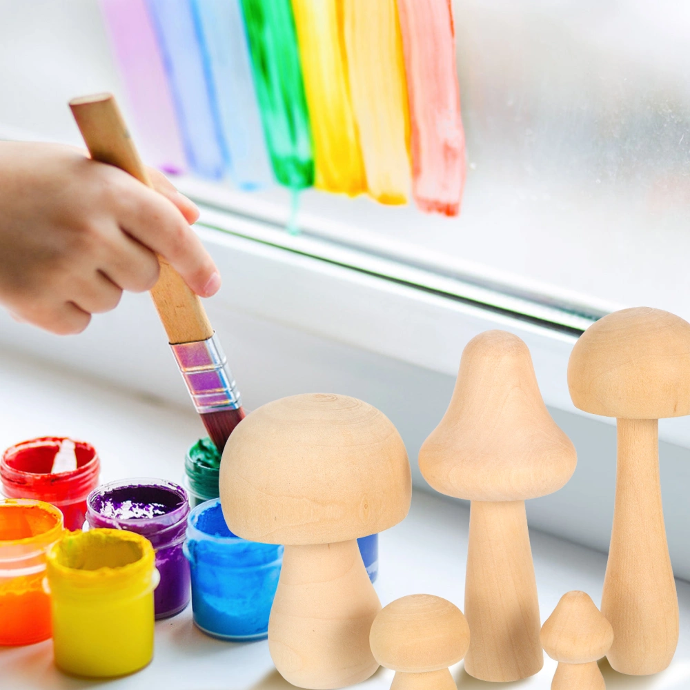 6 Pcs Wooden Mushroom Set Various Sizes Natural Unfinished Mushroom for DIY