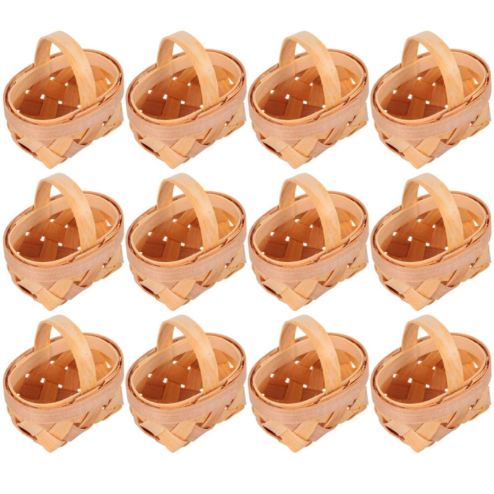 12pcs Manual Woven Mini Baskets Wood Chip Baskets Decorations Mini Baskets