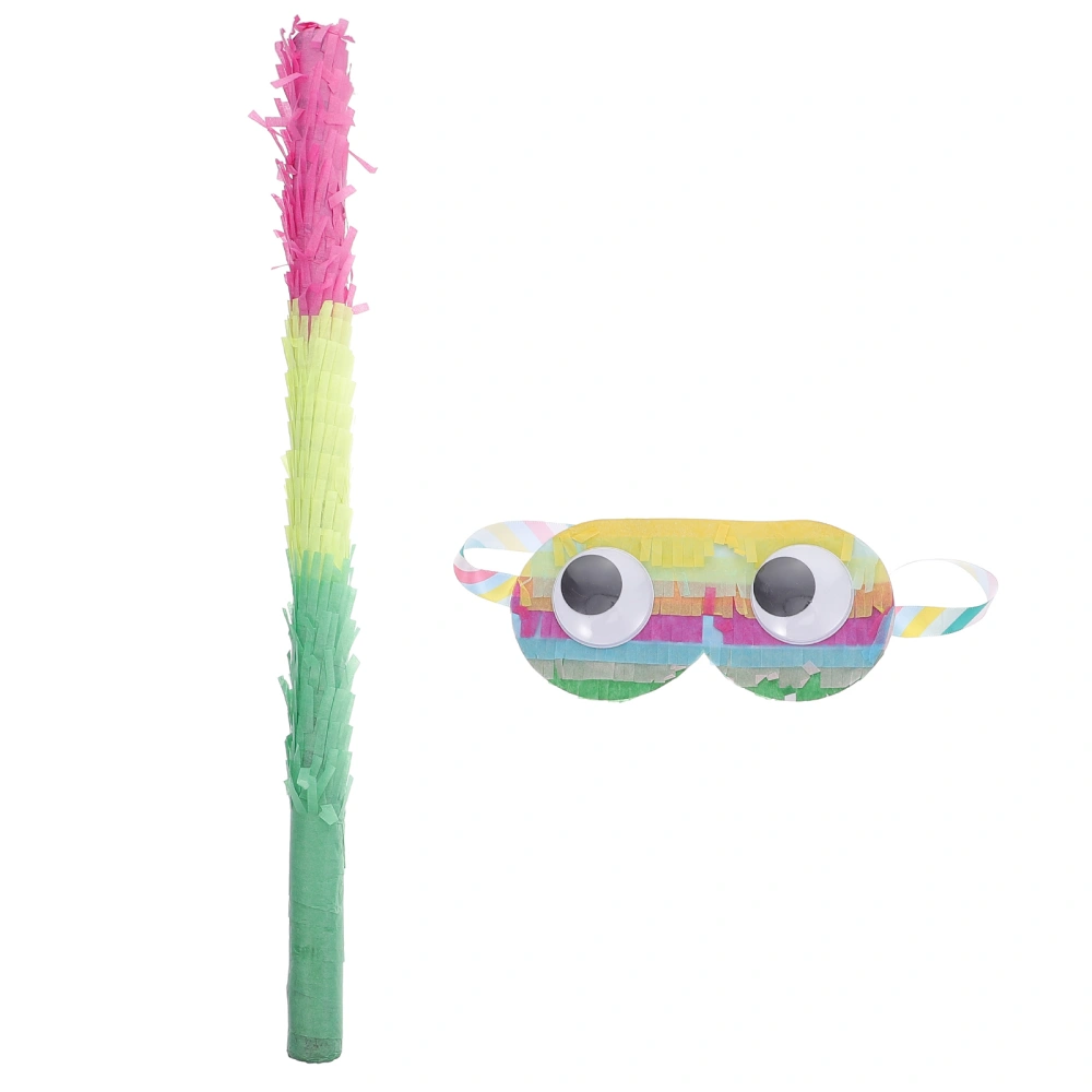 2Pcs Multi-Color Paper Fringe Pinata Stick with Mask Party Game Supplies for Birthday