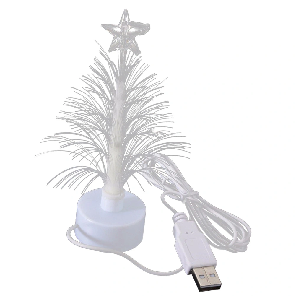 Mini LED Christmas Tree Night Light Color Changing Fiber Optical Light USB Connection Lamp Festival Decor for Bedroom Shopping Mall Home
