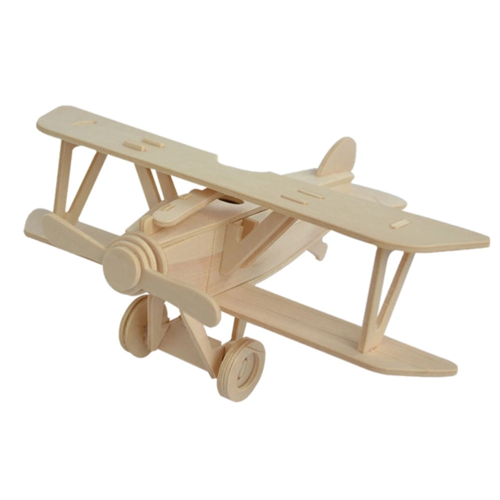 Wooden DIY Jigsaw Puzzle Handmade Assemble Painting Plane Model Toys for Kids (Wood Color)