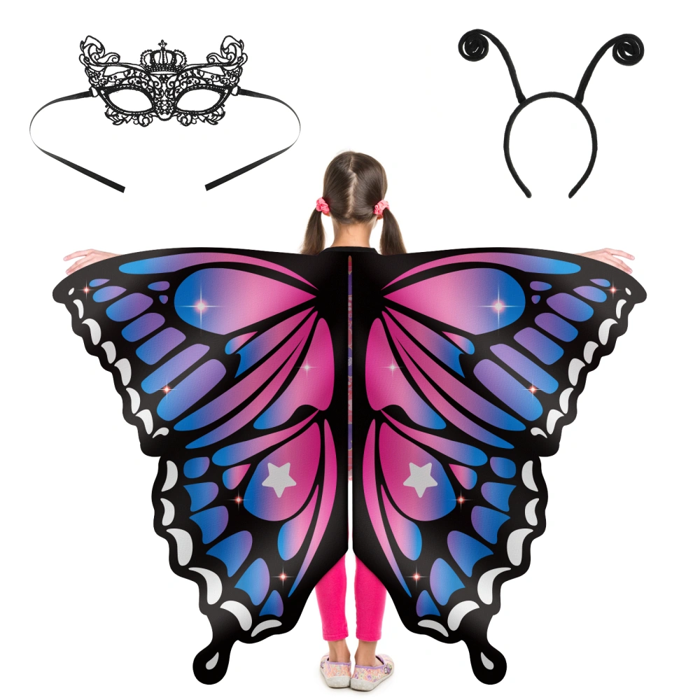 Clispeed 1 Set Butterflies Wing Shawl Lace Mask Antenna Headband Dancing Performance Cape Masquerade Party Props