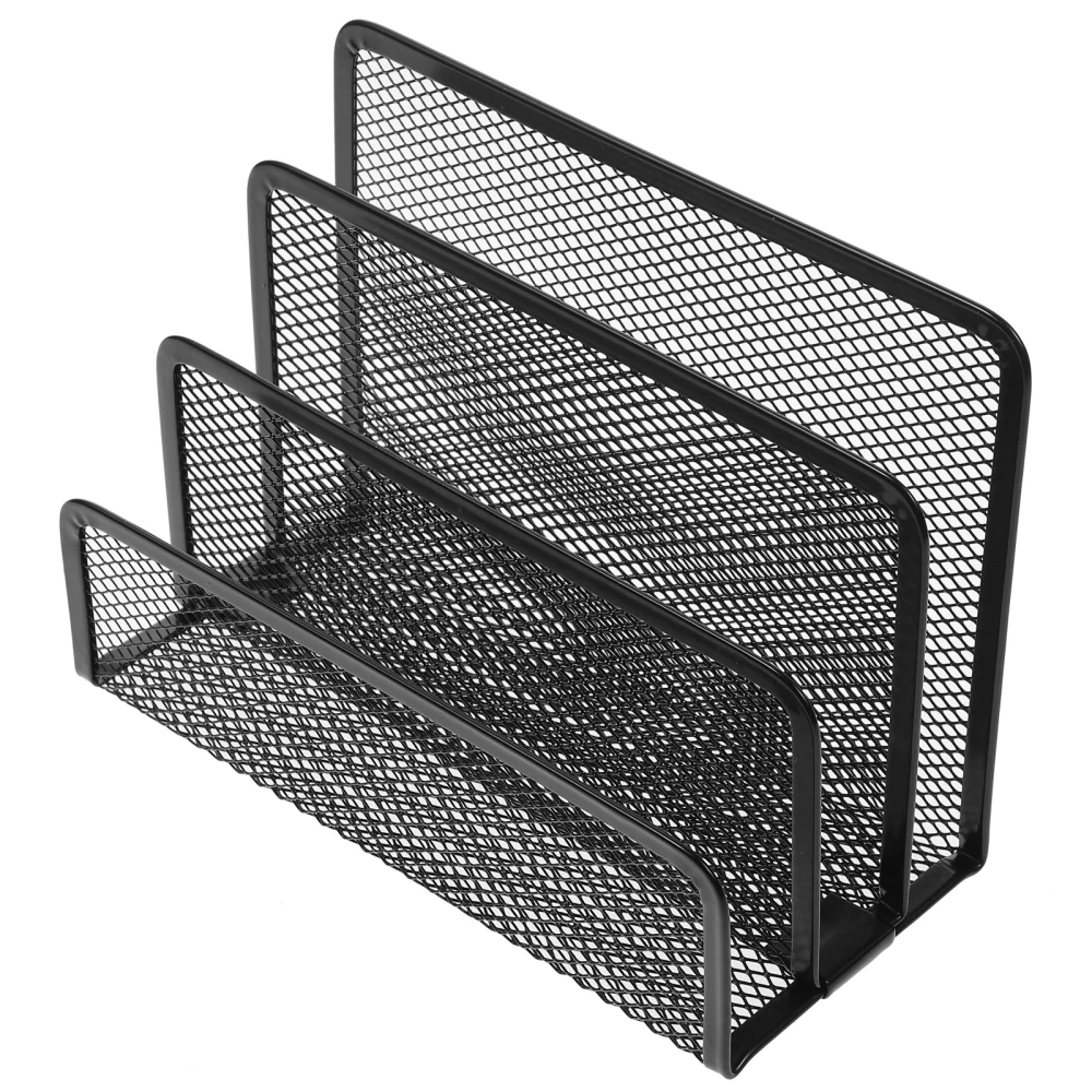 Metal Mesh Desktop Organizer File Folder Letters Magazine Holder for Home Office (Black)