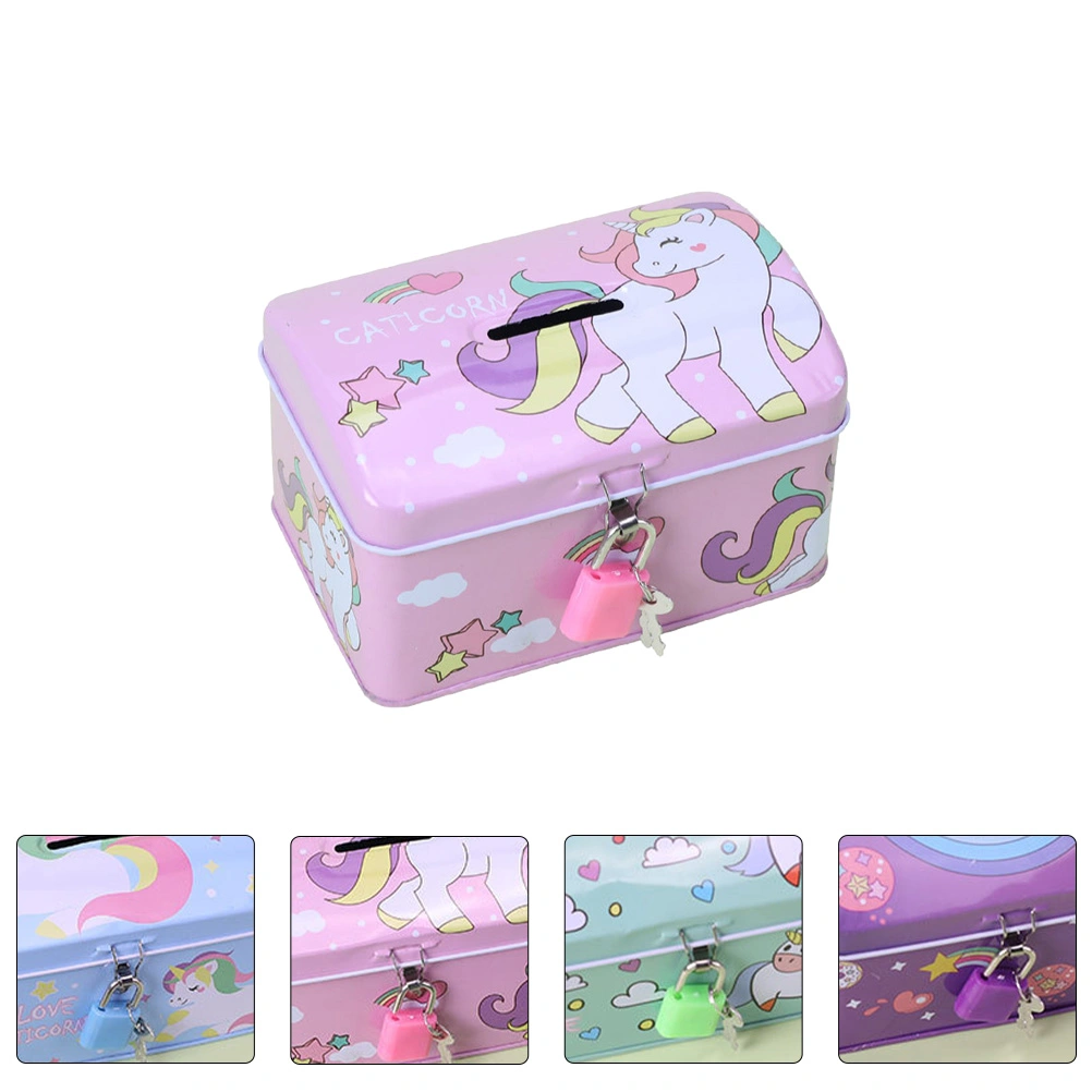 Unicorn Printing Tin Saving Pot Cartoon Piggy Bank Lovely Money Pot with Lock
