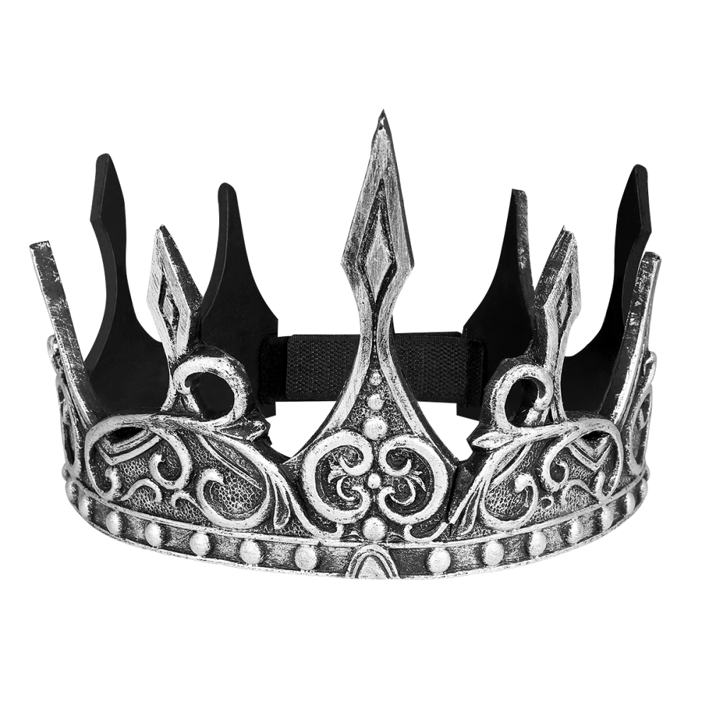 Amosfun Antique Silver King Medieva Crown Headband PU Crown Crown Headdress Party Favors for Men Adults