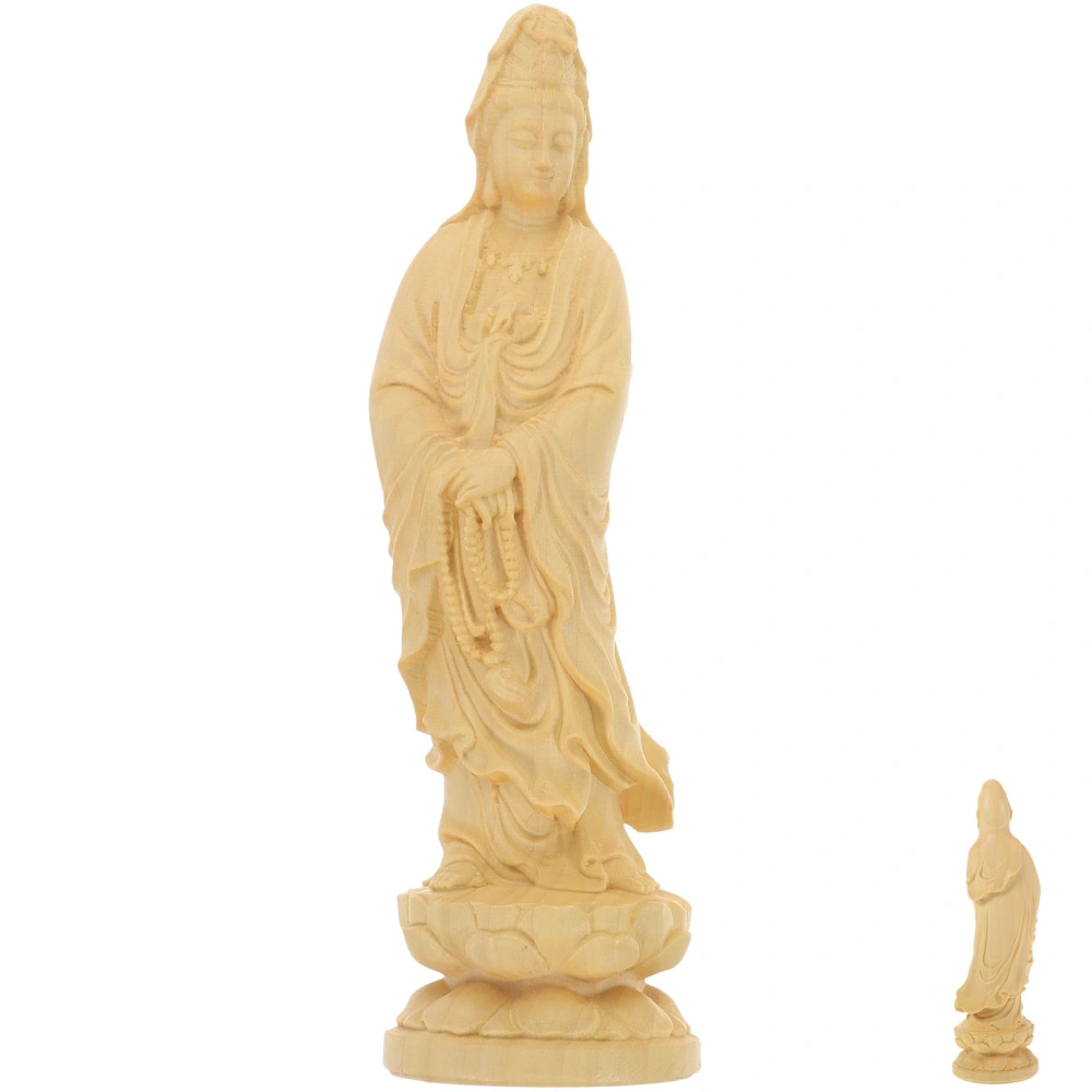 1Pc Wooden Guanyin Sculpture Home Unique Decor Buddhism Consecrate Supply Yellow