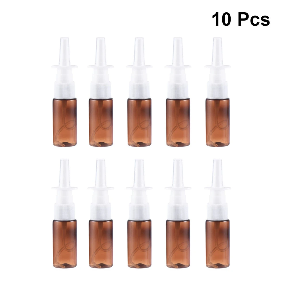 10pcs 15ml Portable Nasal Sprayer Bottles Rhinitis Refillable Fine Mist Empty Spray Bottles (Brown Pet + 18R Direct Injection)