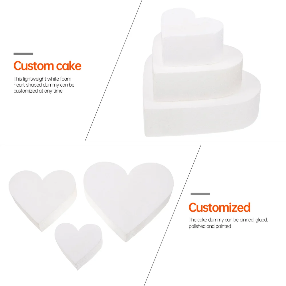 3pcs Foams Heart Shaped Cake Mold DIY Polystyrene Cake Modelling Party Decoration