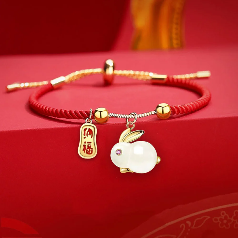 New Year of Rabbit Bracelet Red String Adjustable Chinese Zodiac Animal Bracelet