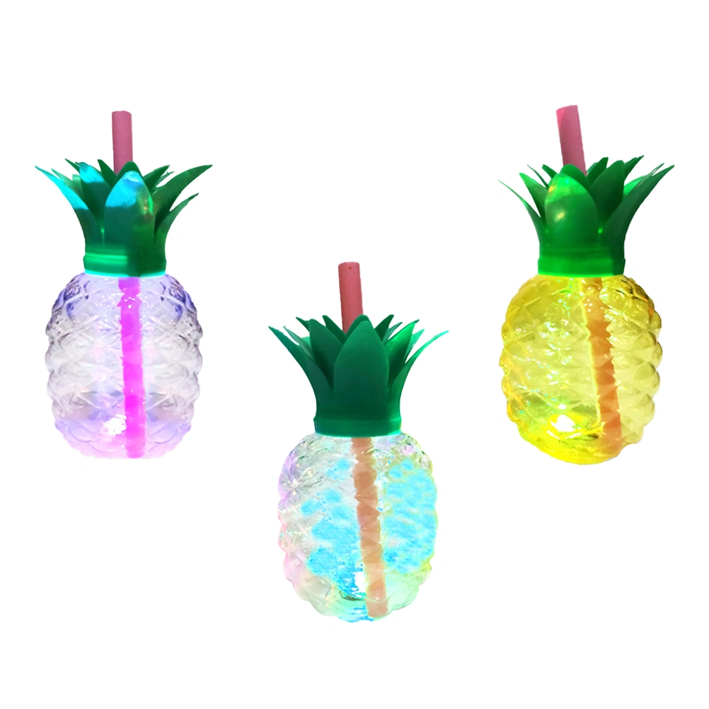 3Pcs 500ml Pineapple Shaped Drinking Cups Party Cups with Straw and Light Random Color