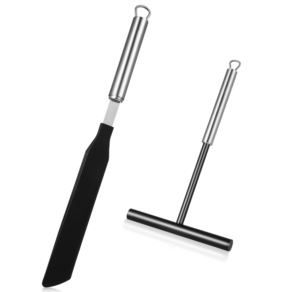 1 Set Stainless Steel Cake Cream Scraper And Pancake Spatula Set (Silver)