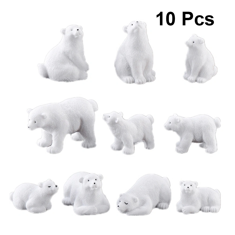10pcs Micro Landscape Polar Bear Ornament Adorable Polar Bear Adornment Resin Craft Desktop Adornment (Mixed Style)