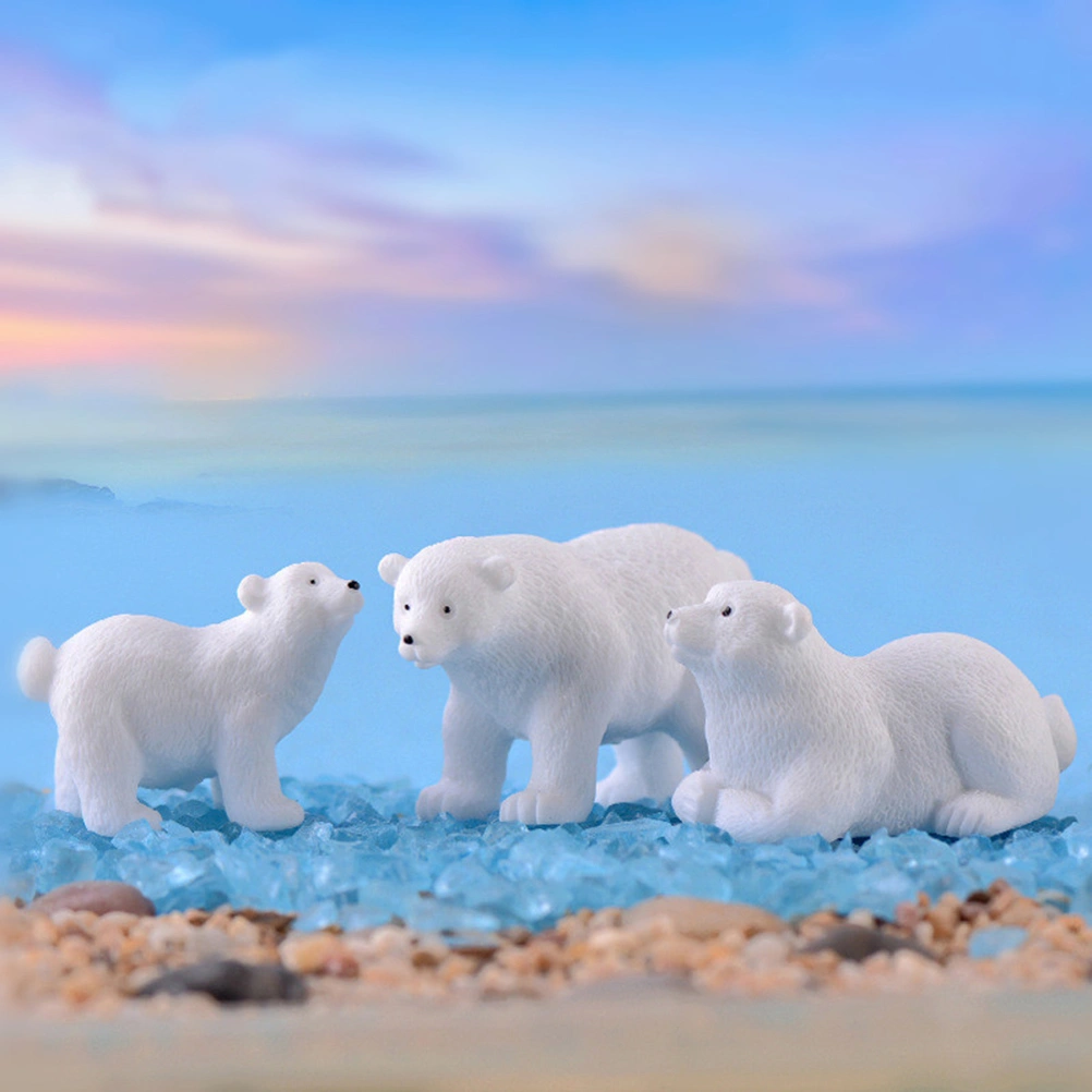 10pcs Micro Landscape Polar Bear Ornament Adorable Polar Bear Adornment Resin Craft Desktop Adornment (Mixed Style)