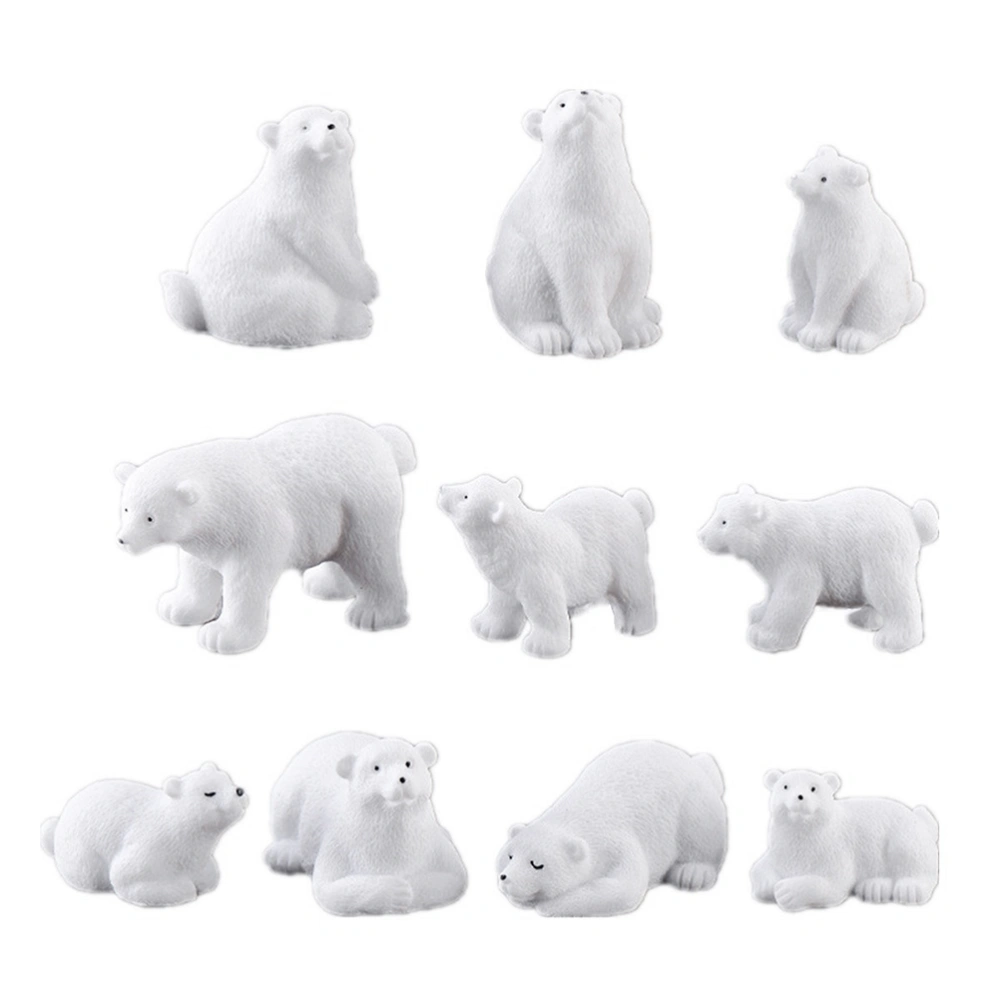 10pcs Micro Landscape Polar Bear Ornament Adorable Polar Bear Adornment Resin Craft Desktop Adornment (Mixed Style)