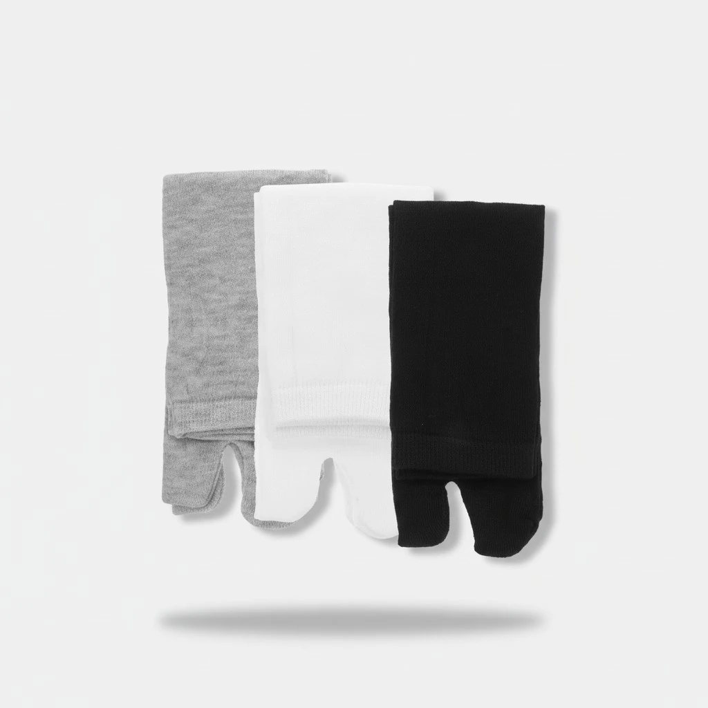 3 Pairs of Elastic Polyester Cotton Tabi Toe Socks Women Toe Socks(White+Grey+Black)