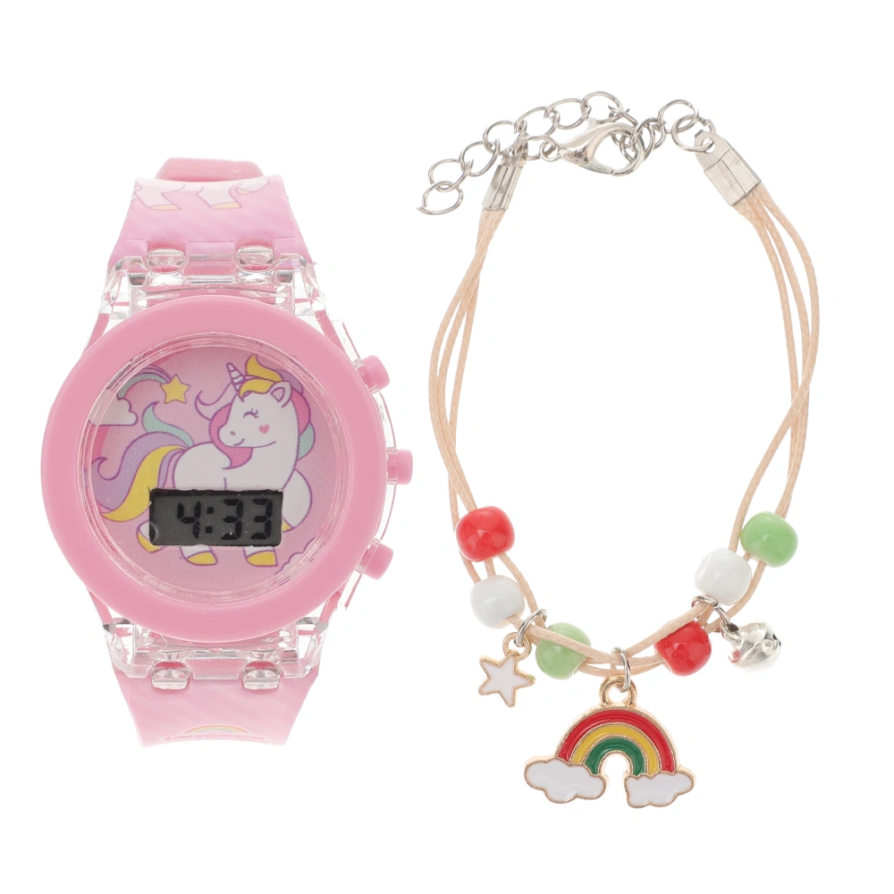 1 Set Unicorn Pattern Watch Children Luminous Cartoon Watches with Bracelet