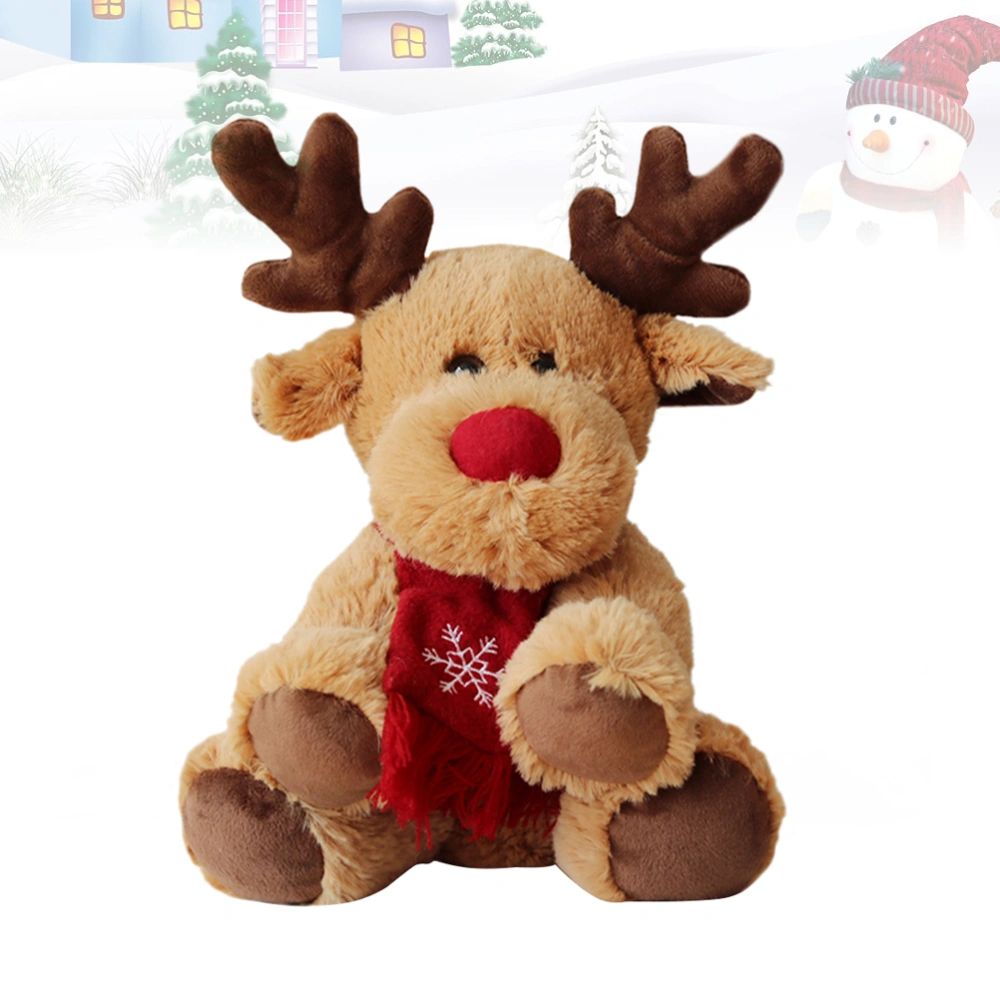 29cm Christmas Plush Elk Toy Adorable Xmas Deer Doll Toy for Girls Kids Children (Light Brown)