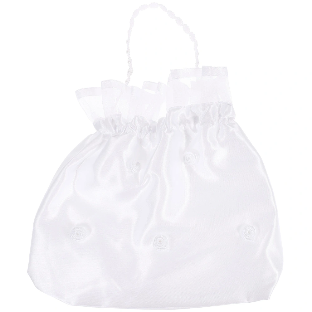 White Bridal Bridesmaid Satin Flower Decorated Dolly Bag Wedding Bride Handbag