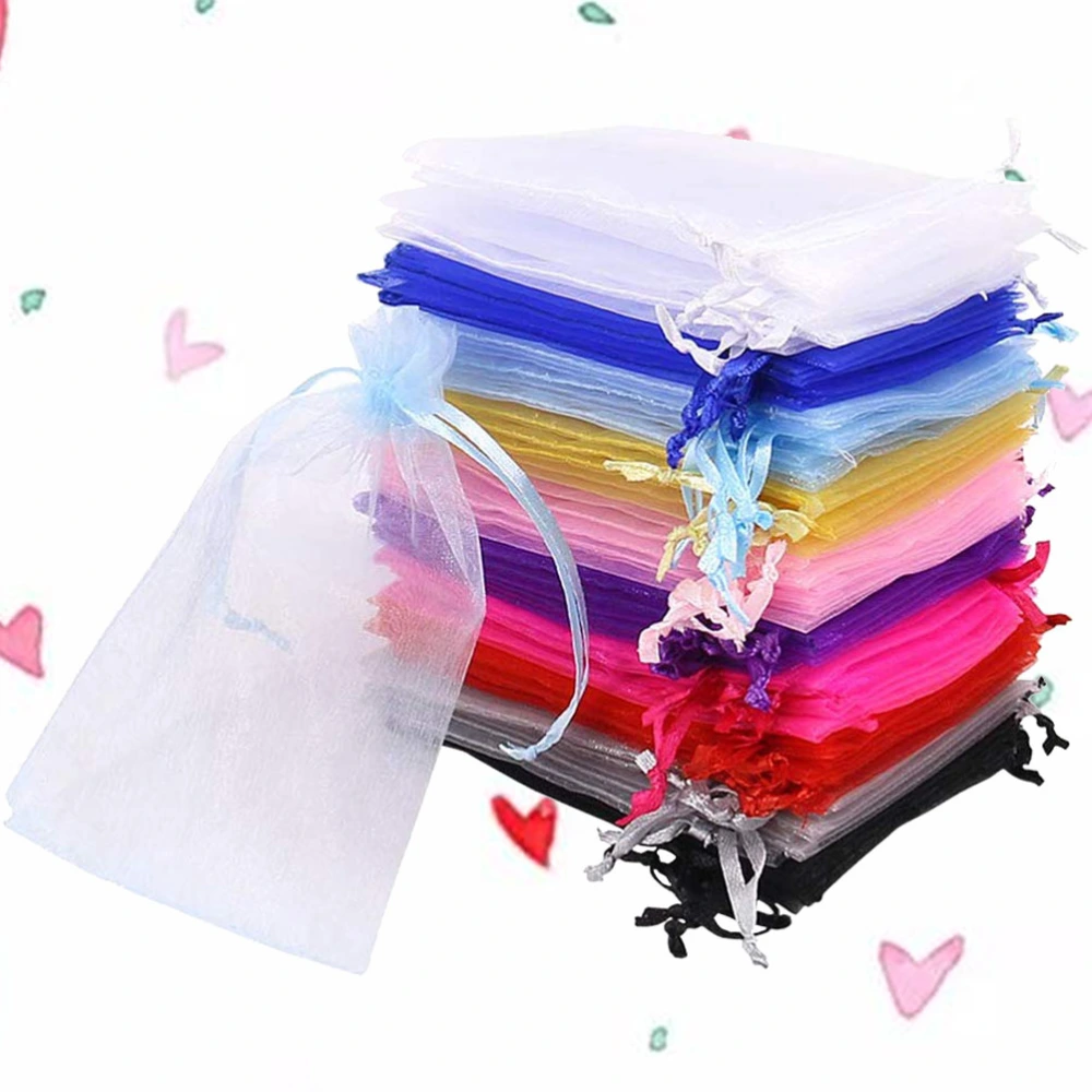 100Pcs Portable Organza Drawstring Bags Transparent Plain Color Drawstring Jewelry Storage Pouches Gift Packing Bags (Ten Mixed Colors Delivery)