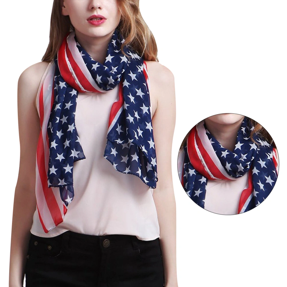 1PC American Flag Scarf Chiffon Shawl Fashion Neck Wrap All-match Sunscreen Cape for Girls and Women