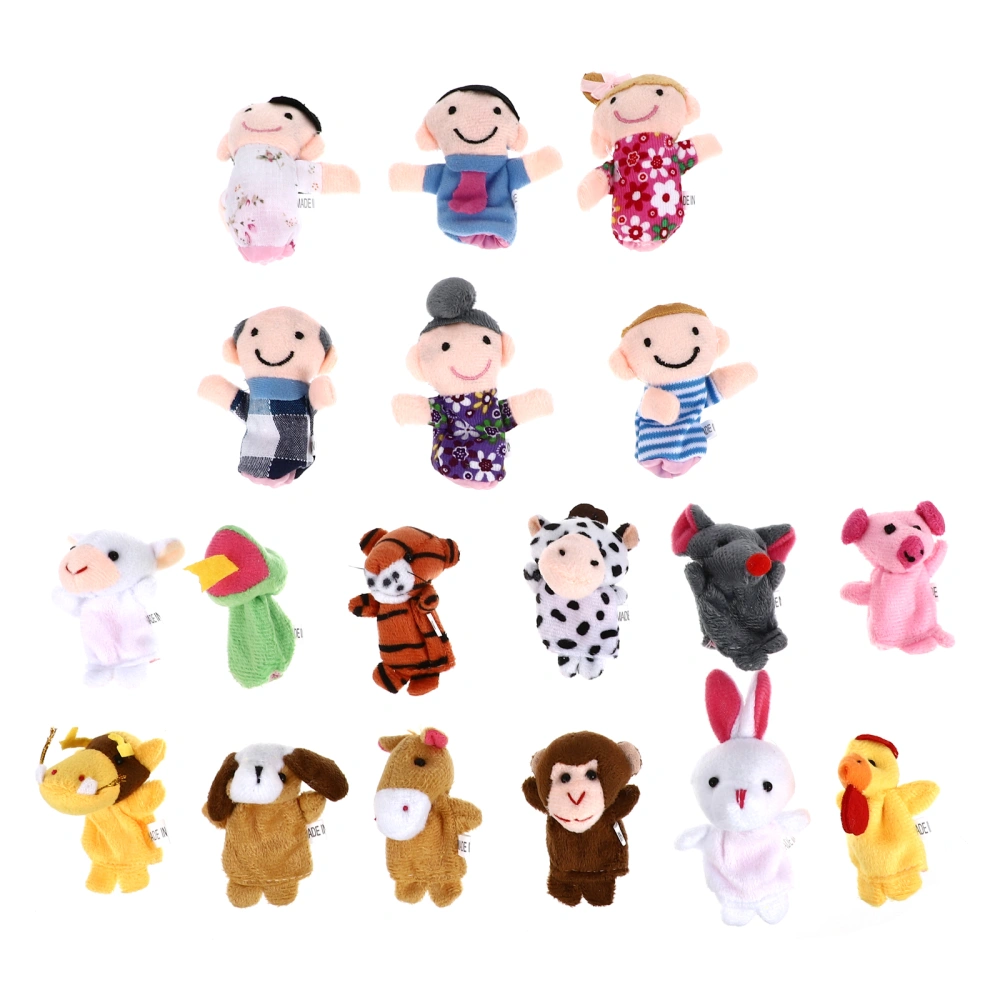 18pcs Educational Toys Finger Puppets Story Time Finger Puppets 12 Animals(Mixed Style) & 6 People Family Members Play House Accessories