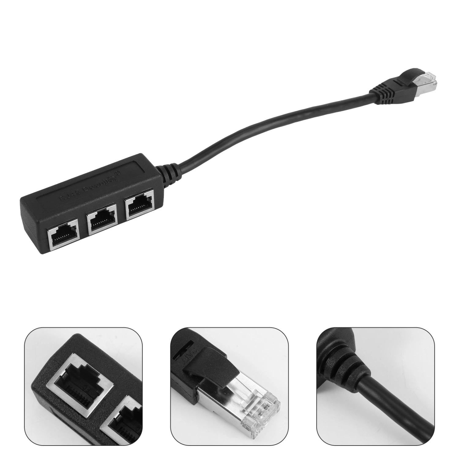 RJ45 Ethernet Cable Adapter Splitter 1 Male to 3 Female Port LAN Network Plug 3 in 1 Adapter NetWork Accessories Splitter (Black, Random Interface Style)