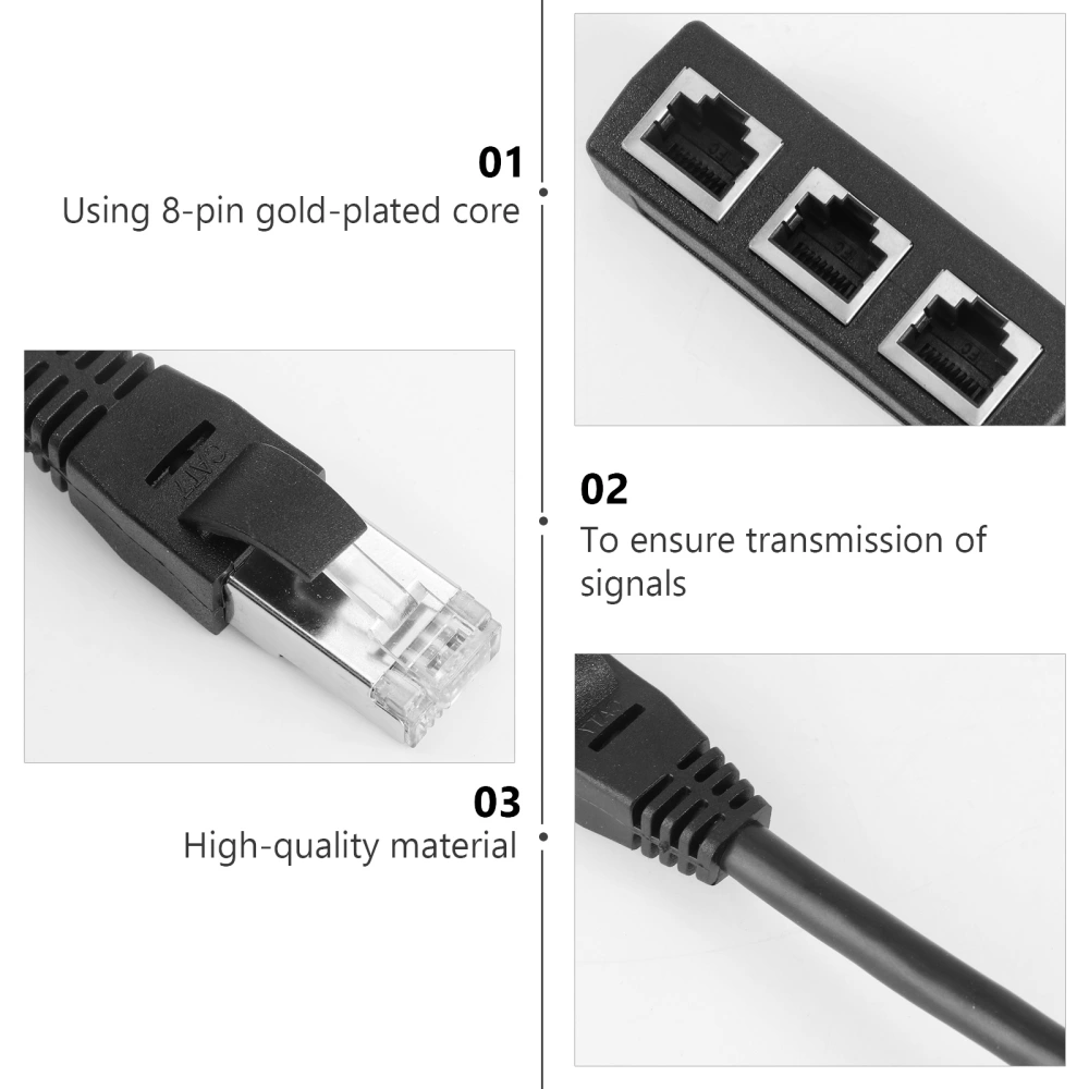 RJ45 Ethernet Cable Adapter Splitter 1 Male to 3 Female Port LAN Network Plug 3 in 1 Adapter NetWork Accessories Splitter (Black, Random Interface Style)