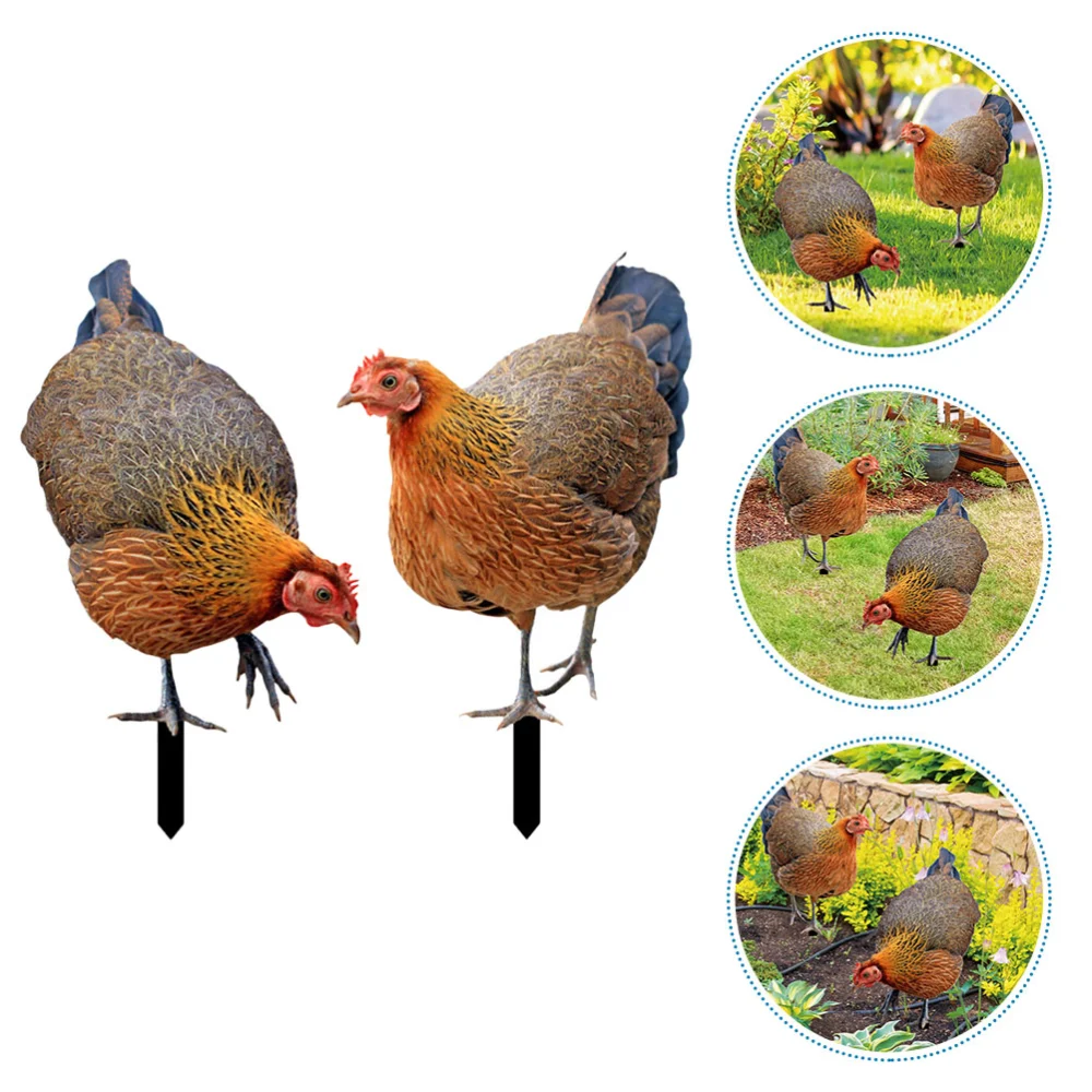 2pcs Garden Chicken Stakes Garden Chick Decoration Acrylic Chick Signs Garden Decoration