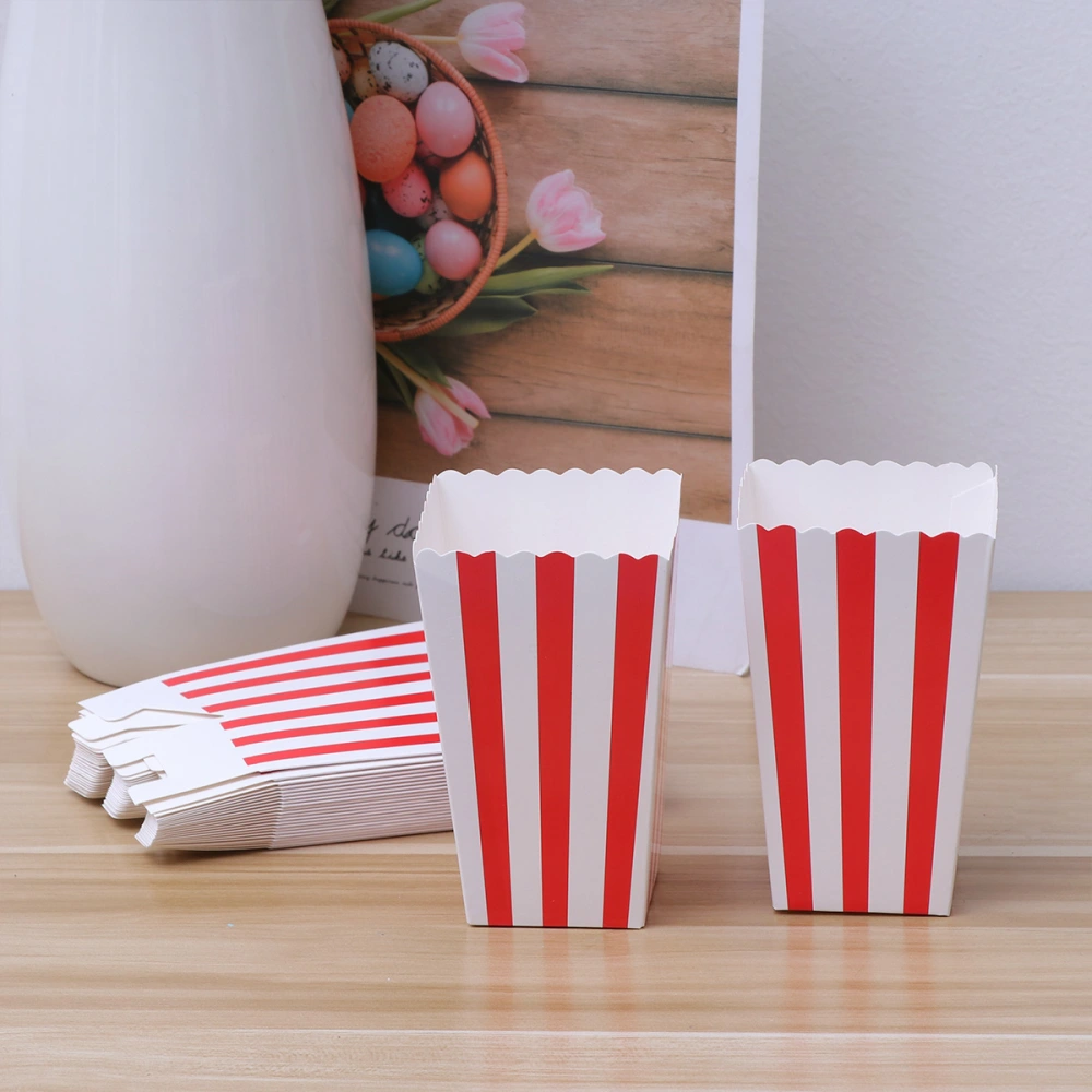 24pcs Popcorn Boxes Holder Containers Cartons Paper Bags Stripe Box for Movie Theater Dessert Tables Wedding Favors (Red)