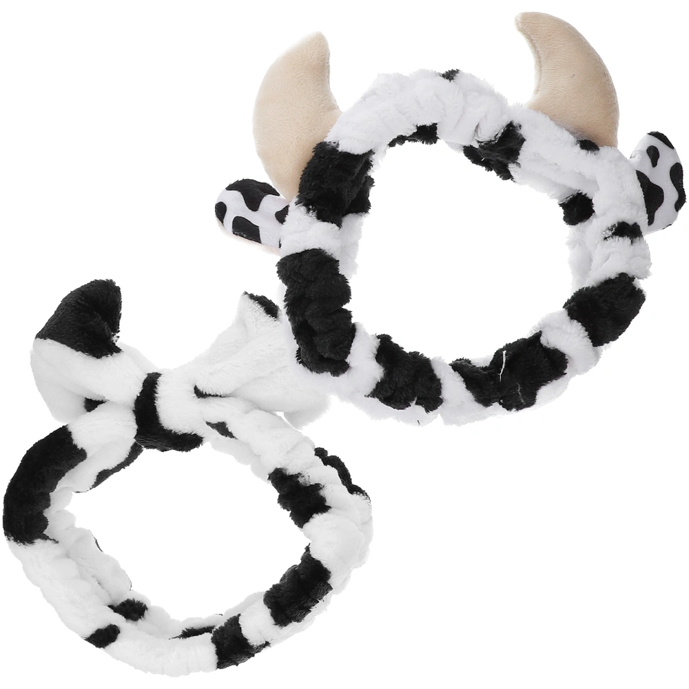 2pcs Cow Pattern Headband Bow Headband Face Wash Headband Spa Headband Makeup Headband