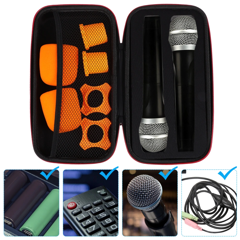 Microphone Storage Box Bag with Microphone Windscreen Covers Anti-slip Rings with Bottom Rod Sleeve Holders