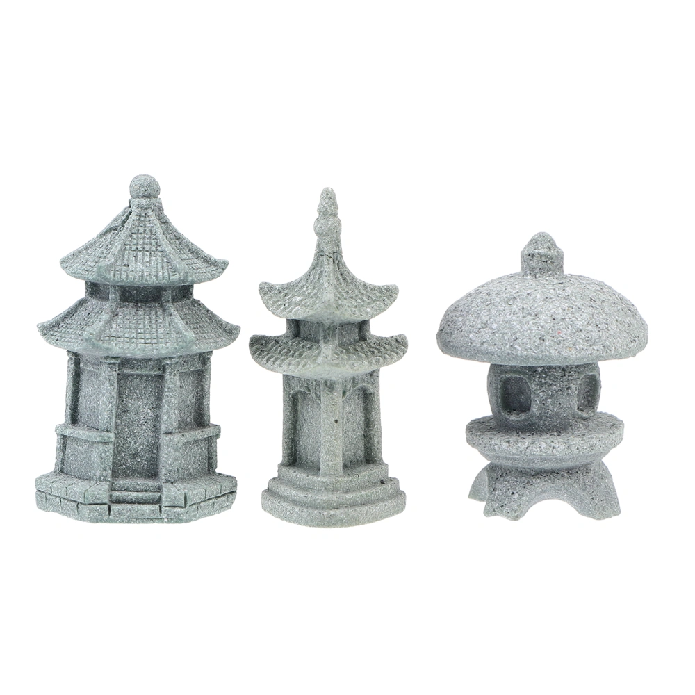 3Pcs Simulated Pavilion Tower Lantern Decor Chic Landscape Adornment Light Grey