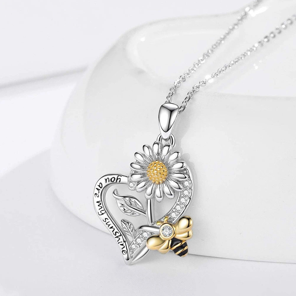 Pendant Necklace Sunflower Pendant Necklace Dainty Bee Jewelry Heart Necklace