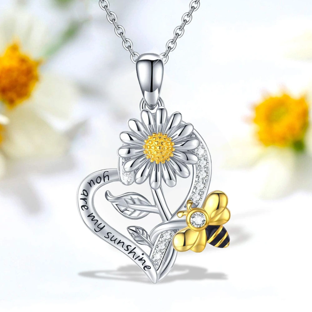 Pendant Necklace Sunflower Pendant Necklace Dainty Bee Jewelry Heart Necklace