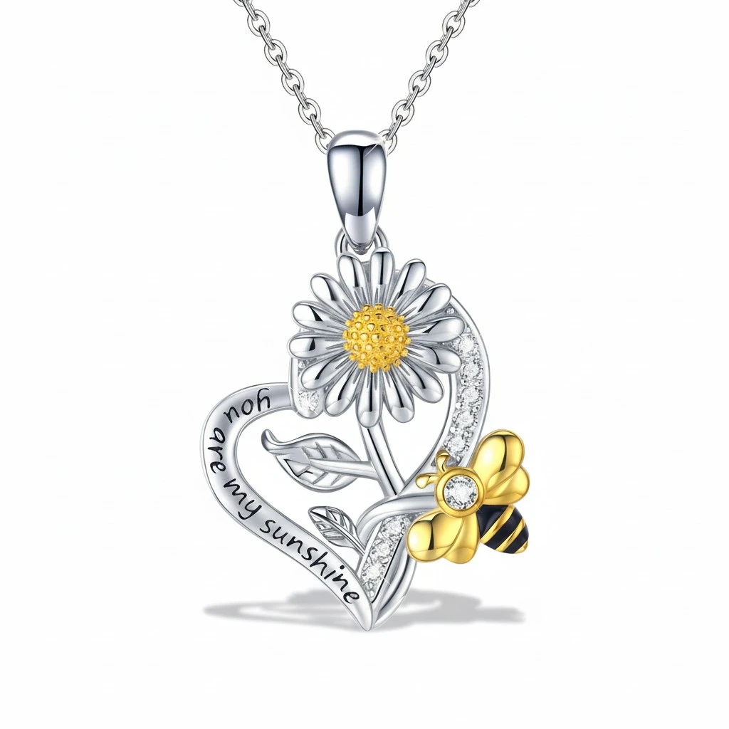 Pendant Necklace Sunflower Pendant Necklace Dainty Bee Jewelry Heart Necklace